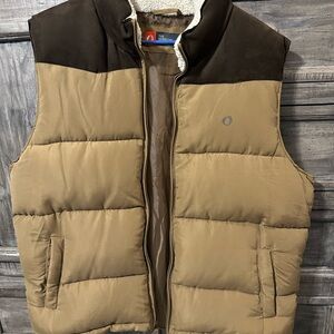 Men's Brown and Tan Puffer Vest